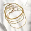 Bracelets de cheville Flatfoosie 4 pièces/ensemble Boho étoiles dorées Bracelet pour femmes Simple métal lien chaîne cheville plage sandales jambe pied bijoux