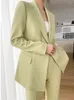 Dames tweedelige broekpak Set Dames Spring 2023 Rapel Vrouwelijk dubbele borsten jas Wide Leg Office Ladies Blazers