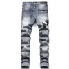 Designer Fashion Men's Jeans European Jean Hombre Letter Star Men broderi lapptäcke rippade för trendmärke Motorcykelbyxa Mens Skinny