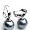 Dangle Earrings Charming Pair Of 10-11mm Tahitian Black Pearl Earring 925s