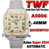 TWF TWSA0009メンズウォッチ舗装ダイヤモンドETA A2824オートマチックフルアイスアウトダイヤモンド2トーンゴールドローマダイヤルクイックスイッチスチールブレスレットスーパー0018エターディーウォッチ