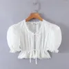 Bluzki damskie Koreańskie eleganckie dla kobiet moda 2023 Biała bluzka z krótkim rękawem lolita koszulka puff