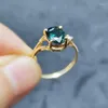 Cluster Rings 18K Gold Ring Natural Real Sapphire 6 8mm 1.6ct Gemstone Per Jewelry Fine Women C217281