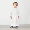 Ethnische Kleidung Jungen Jubba Thobe Muslim Abaya Mann Islamische Kinder Weiße Robe Einfarbige Stickerei Langes Hemd Qamis Männer Naher Osten 2023