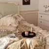 Ensembles de literie Style américain Ensemble de luxe coton princesse dentelle volants housse de couette couvre-lit jupe taies d'oreiller textile à la maison