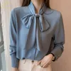 Women's Blouses Shirts H Han Queen Spring Autumn Simple Office Lady Blouse Female Shirt Bow Tops Long Sleeve Casual Korean OL Style Loose Blouses Women 230303