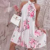 Casual Dresses Sexy Summer Off Shoulder Aline Party Dress Elegant Pattern Print Halter Pleated Dress Casual Sleeveless Loose Boho Mini Dresses Z0216