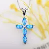 Chains ON SALE Christian Cross Design Blue Fire Opal Pendant Necklace