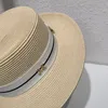 Brev Lady Straw Hats White Ribbon Wide Brim Hats With Slend Black Line Women Elegant Temperament Sunhats2243238