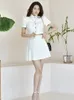 Work Dresses Women's Summer Korean Style High-end Temperament Lapel Short Sleeve Top Fashionable Waist Compression Pleated Skirt Set