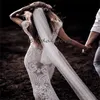 Chic Lace Boho Suknia ślubna 2023 Elegancka syrena wiejska czapka rękawa sukienki ślubne dla panny młodej Bohemian V Neck Princess Bridal suknie ogrodowe Vestido de noivas