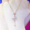 Chaînes 585 violet plaqué or 14K Rose cristal lettre M gland pendentif collier pour femme mode lumière luxe bijoux de mariage