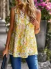 Women's Blouses 2023 Summer Fashion Floral Print Women Holiday Style Chic Lace-up Sleeveless Tops Female Casual Ruffled Shirt Blouse