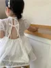 Kız elbise geyik jonmi 2023 yaz bebek dantel prenses kore tarzı sırtsız puflu kol elbisesi çocuklar elbise