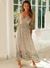 Sukienki swobodne 2023 Summer Maxi boho sukienki kobiety elegancka kwiecista sukienka panie kwiat spaghetti pasek świąteczny bohemian imprezowy sukienka dla kobiet Z0216