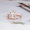 クラスターリングソリッド14Kピンクゴールドセンター1.5ct 6 8mm楕円形の楕円形のモイサナイトブライダルリングセット半分永遠