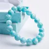 Strand Drop Genuine Natural Blue Larimar Gems Stretch Crystal Pulseras de cuentas redondas para mujeres y hombres 10 mm