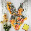 Traje de baño de mujer Bikinis con estampado floral de moda Traje de baño de una pieza Ropa de playa con volantes en V profundo Traje de baño Ropa de playa de verano Triángulo Natación Biquini T230303