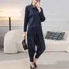 Women's Two Piece Pants Women's Denim Cropped Jacket For Fall 2023 Miyak Fold Fashion Baggy Large Size Long Sleeve Shirt Small Foot