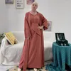 Etnische Kleding Nieuwste Ontwerp Turkije Dubai Effen Kleur Tweedelige Set Abaya Vrouwen Grote Maat Kaftan Casual Moslims Jurk Lange Mouw Open