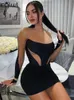 Casual Dresses FQLWL Fall Fashion Mesh Patchwork Dresses For Women 2022 O Neck Long Sleeve Dress Club Outfits Black Bodycon Mini Dress Female Z0216