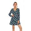 Casual jurken lente v-neck veter wrap jurk hoge taille bloemen pauze strand