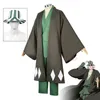 Costumes Anime Urahara Kisuke Cospaly Anime Bleach Cosplay Venez Aldult Gris Kimono Pantalon Chapeau Tenues Halloween Carnaval Fête Venez Z0301