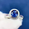 Cluster ringen tm blauwe saffierring 1.1ct real pure 18 k natuurlijke niet -ontheemde edelsteen diamanten steen vrouw