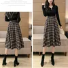 Jupes Plaid Femmes Vintage Moyen Longue Ceinture À Lacets Poche Taille Haute Jupe Lâche Hiver Tout-match Mode Midi Dame