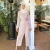 Etniska kläder bushra mantel satin casual abaya dubai muslimsk mode jumpsuit islam afrikanska klänningar kvinnor musulman de mode breda benbyxor