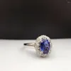 클러스터 반지 천연 다이아몬드 가공 스리랑카 사파이어 여성을위한 1.20ct 0.25ct Fine Jewlry Sapphire-Jewelry