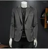 Men's Suits 2023 Brand Men's Black Gray Suit Jackets Solid Slim Fit Single-Breasted Dress Men Fashion Casual Corduroy Blazer