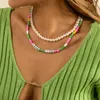 Kedjor Semesterstil Färgglada rispärlor med pärlskalor med halsband Kvinnors enkla och mångsidiga bokstavimitation Pearl XL19Chains