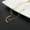 Halsband Doppel Schichten Einfache Metallic Perlen Perle Halskette Für Frauen Koreanischen Stil Titan Stahl Mode Schmuck Großhandel