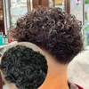 Off Black Brown Men's Peruki 20 mm Curly Human Hair Unit Super Trwałość Cienka skóra Pełna PUupee Capilary Proteza