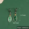 Boucles d'oreilles pendantes Vintage couleur noire feuille de métal vert pierre boucle d'oreille Marquise coupe émail plante goutte pour les femmes bijoux