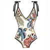 Women's Swimwear Vintage Colorblock Floral Print Bikinis Fashion One-piece Swimsuits and Cover Ups Sexy V-neck Swimwear Women's Bathing Suit Slim T230303