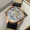 Zegarek 41 mm Geervo bez logo niebieski wybieranie azjatyckiego ET6497 Szkieletowy ruch szkieletu 18K Rose Gold Case Mechanical's Watch