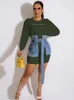 Women s Two Piece Pant Full Sleeve Jean Patchwork Short Dresses Female Autumn Casual Bodycon Denim Sweatshirt Fashion Streetwear 230302