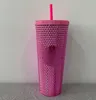 2023 Double Barbie rose Durian Laser paille tasse gobelets sirène en plastique eau froide tasses à café tasse cadeau H1005