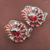 Backs Earrings Noble Design Red Stone Cubic Zirconia For Women Clip Jewelry LS080