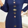 Roupas étnicas dubai abayas for women marinho decote azul diamantes manto vestido muçulmano do Oriente Médio femme musulmane vestido