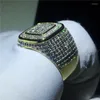 حلقات الكتلة 2023 الذكور حلقة Hiphop Ring صفراء مملوءة الذهب 925 Silver Pave الإعداد 5A Zircon Stone الذكرى السنوية الفرقة للرجال المجوهرات