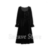 Casual Dresses Black Velvet Dress Party Evening Women Elegant Vintage Midi Female Pure Color Design One Piece Korean 2023 Spring