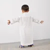 Ethnische Kleidung Jungen Jubba Thobe Muslim Abaya Mann Islamische Kinder Weiße Robe Einfarbige Stickerei Langes Hemd Qamis Männer Naher Osten 2023