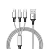 1.2m 3 i 1 laddningskablar för Huawei LG Samsung Note20 S20 Micro USB Type C med metallhuvudplugg