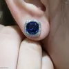 Stud Earrings Gorgeous Blue Cubic Zircon Temperament Square Shaped CZ Wedding Engagement Fashion Jewelry For Women
