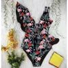 Traje de baño de mujer Bikinis con estampado floral de moda Traje de baño de una pieza Ropa de playa con volantes en V profundo Traje de baño Ropa de playa de verano Triángulo Natación Biquini T230303