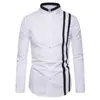 Men's T Shirts Men's Slim Striped Stitching Casual Long-sleeved Stand-up Collar Shirt Party European American Style 3D Print Camisa