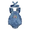 Mumpsuits 018m Rainbow Playsiits Meninas mole meninas babados Rodper Cotton Babies Girls Denim Bodysuits com faixa de cabeça 2pcs Roupas de verão 230303